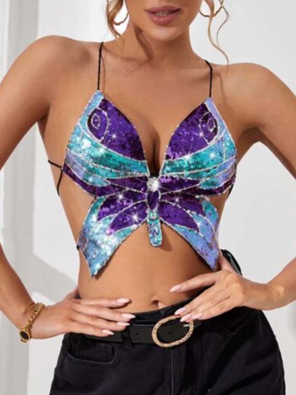 Shein Sequin Butterfly Tie On Top Small